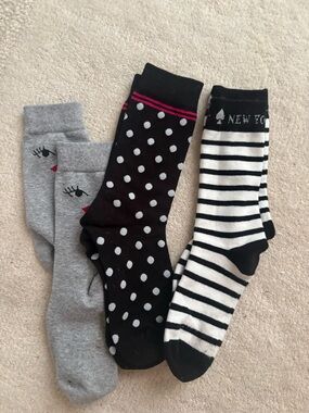 Kate Spade Socks 3 Pairs Cute Black White Grey